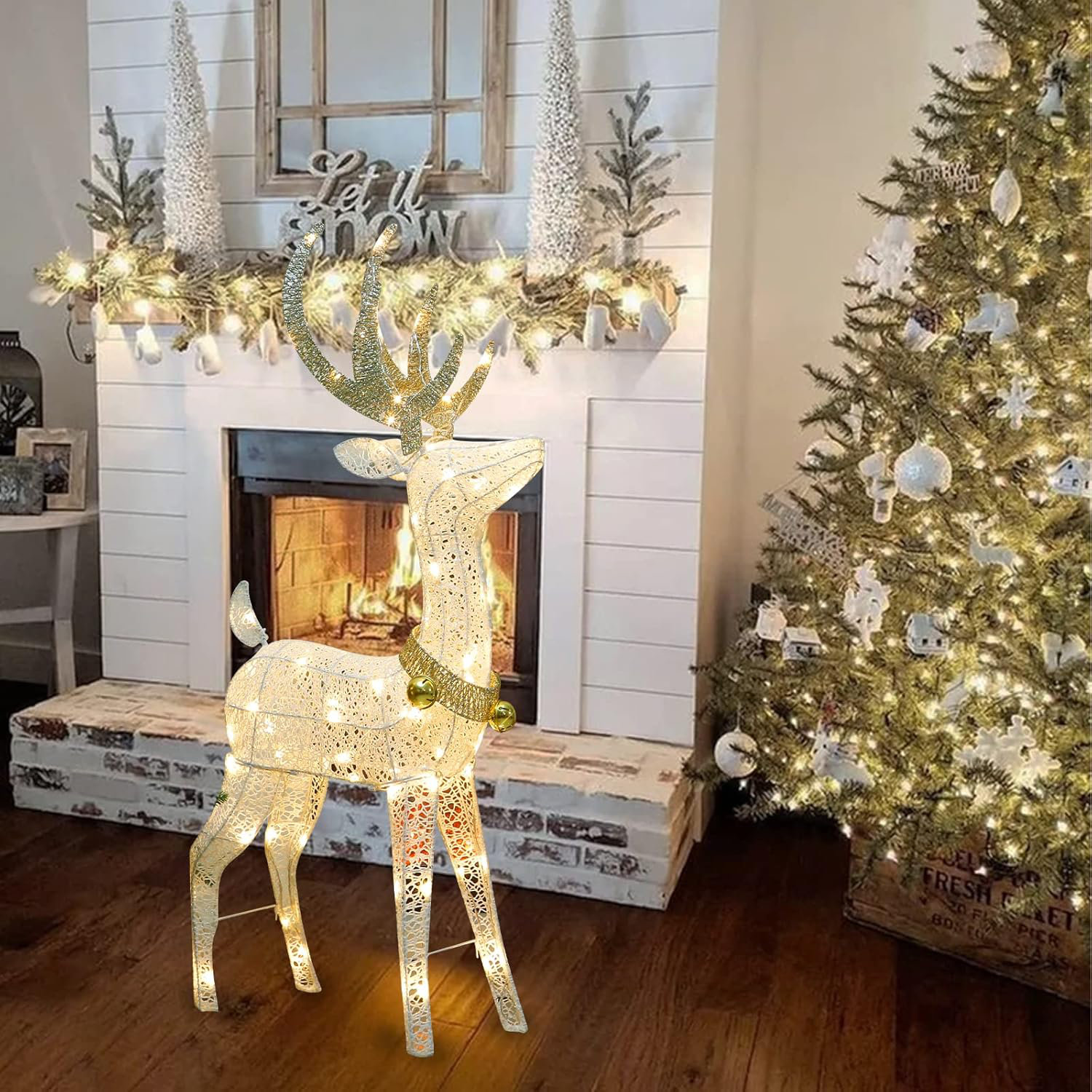 48” 70LT Pre-Lit Christmas Glittering Reindeer with Gold Jingle store Bell and Twinkle